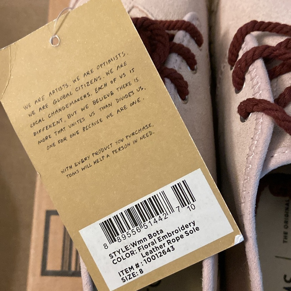 TOMS Woman’s Bota Floral Suede Ankle Boot-Blush Pink Size 8 New No Box - Picture 4 of 7